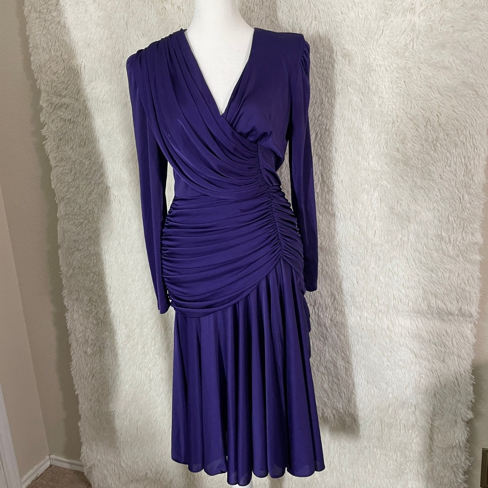 Handmade Purple Ruched Long Sleeve Wrap Dress Costume Medium Halloween Jessica